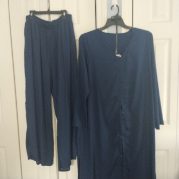 Amazon Orska Two Piece Navy Wide Leg Pants Suit Long Top 2XL - Picture 2 of 11